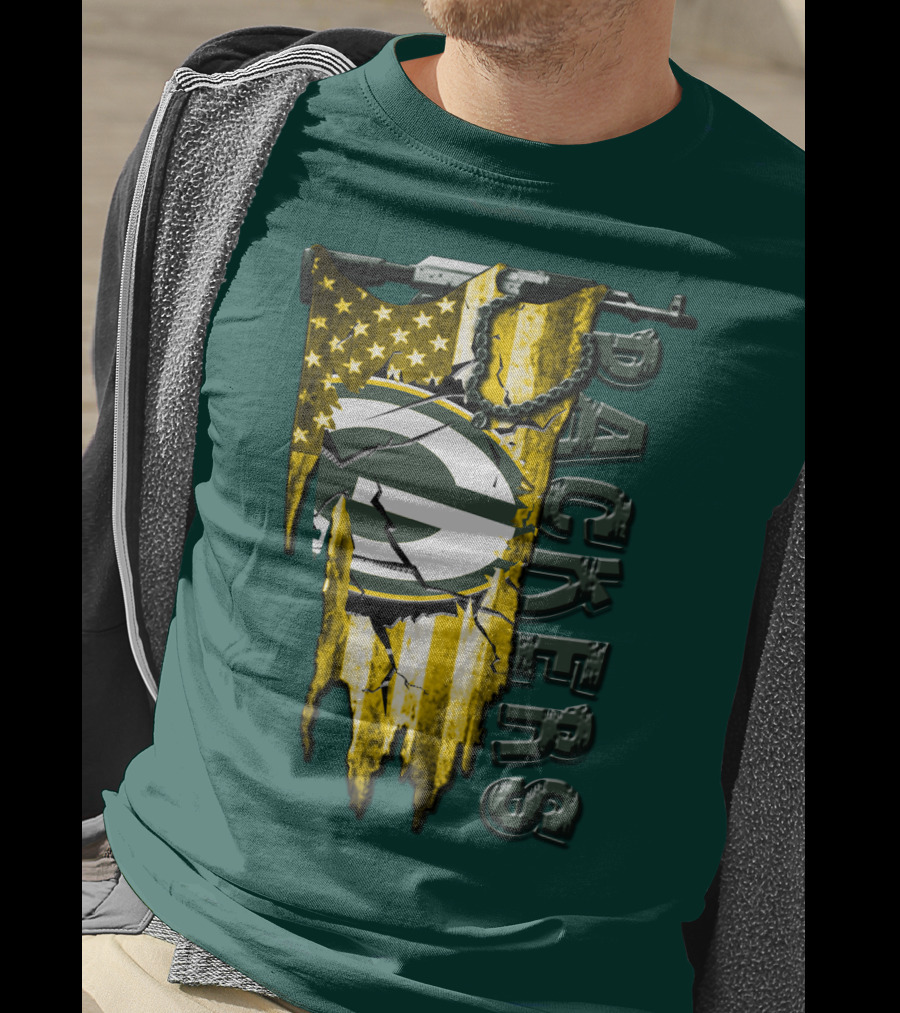 Packers Green Bay American Flag Distressed T-Shirt