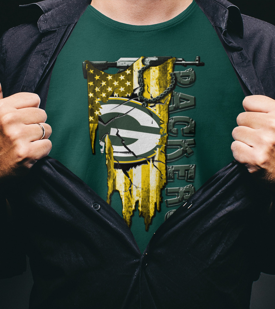 Packers Green Bay American Flag Distressed T-Shirt