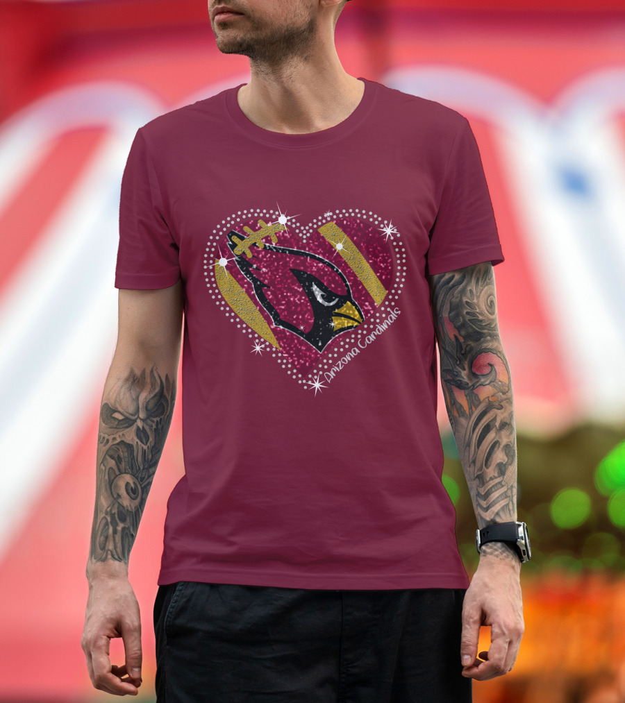 Arizona Cardinals Heart Logo Sparkle T-Shirt