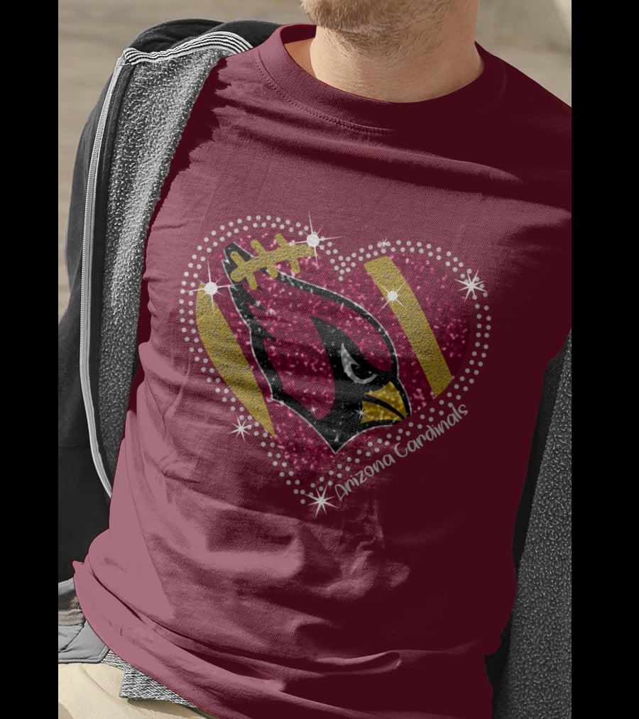 Arizona Cardinals Heart Logo Sparkle T-Shirt