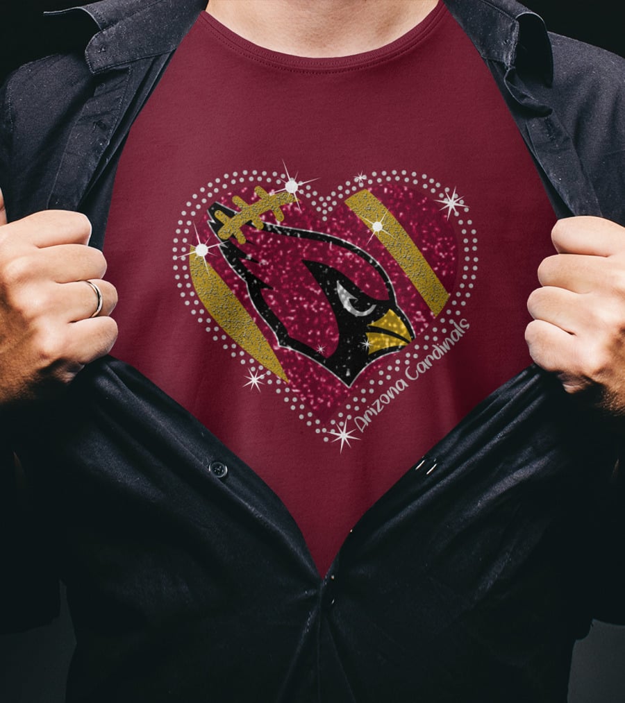 Arizona Cardinals Heart Logo Sparkle T-Shirt