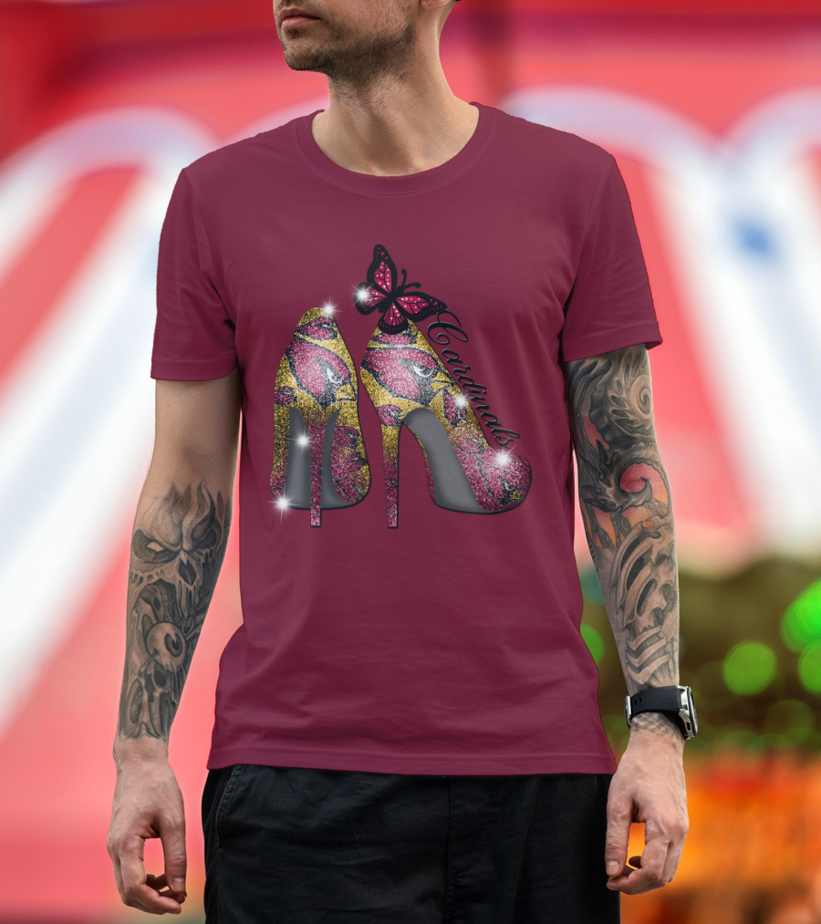 Arizona Cardinals Heels Butterfly Sparkle T-Shirt