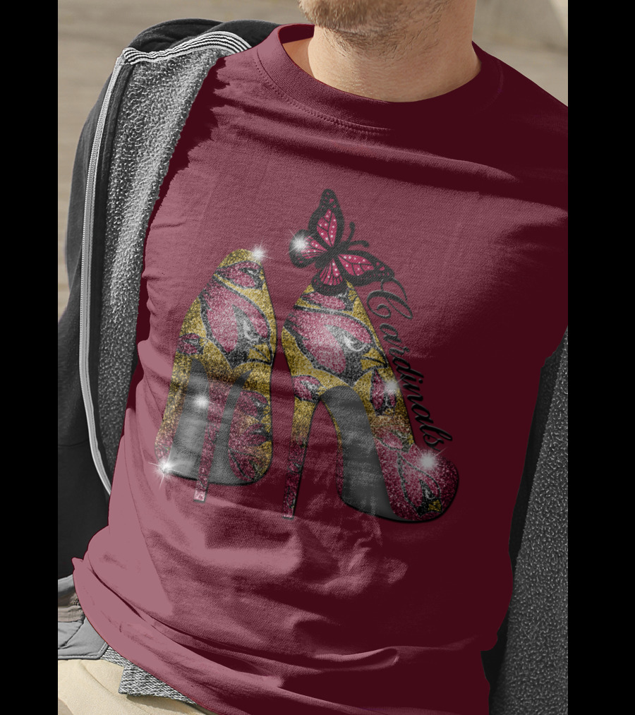 Arizona Cardinals Heels Butterfly Sparkle T-Shirt