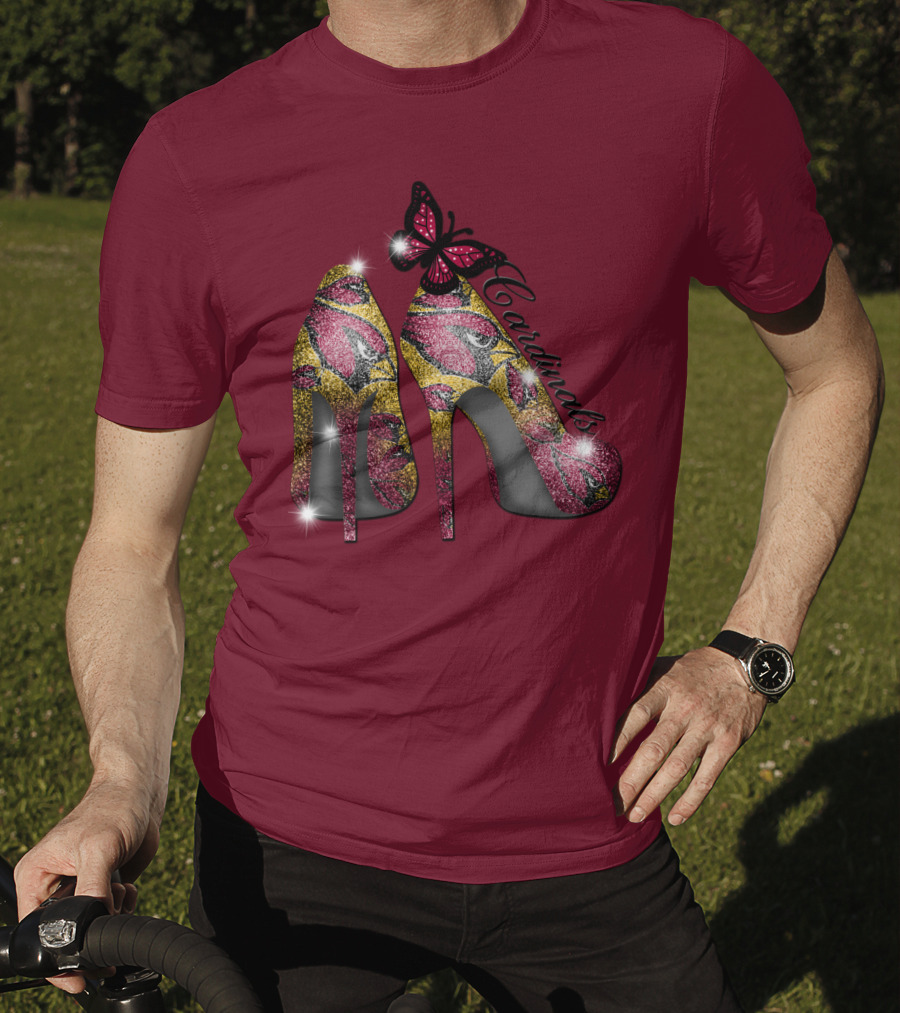 Arizona Cardinals Heels Butterfly Sparkle T-Shirt