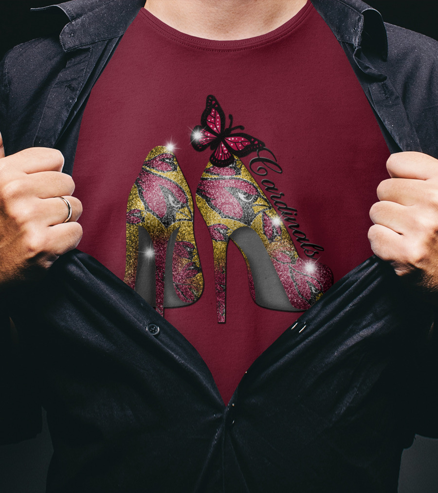 Arizona Cardinals Heels Butterfly Sparkle T-Shirt