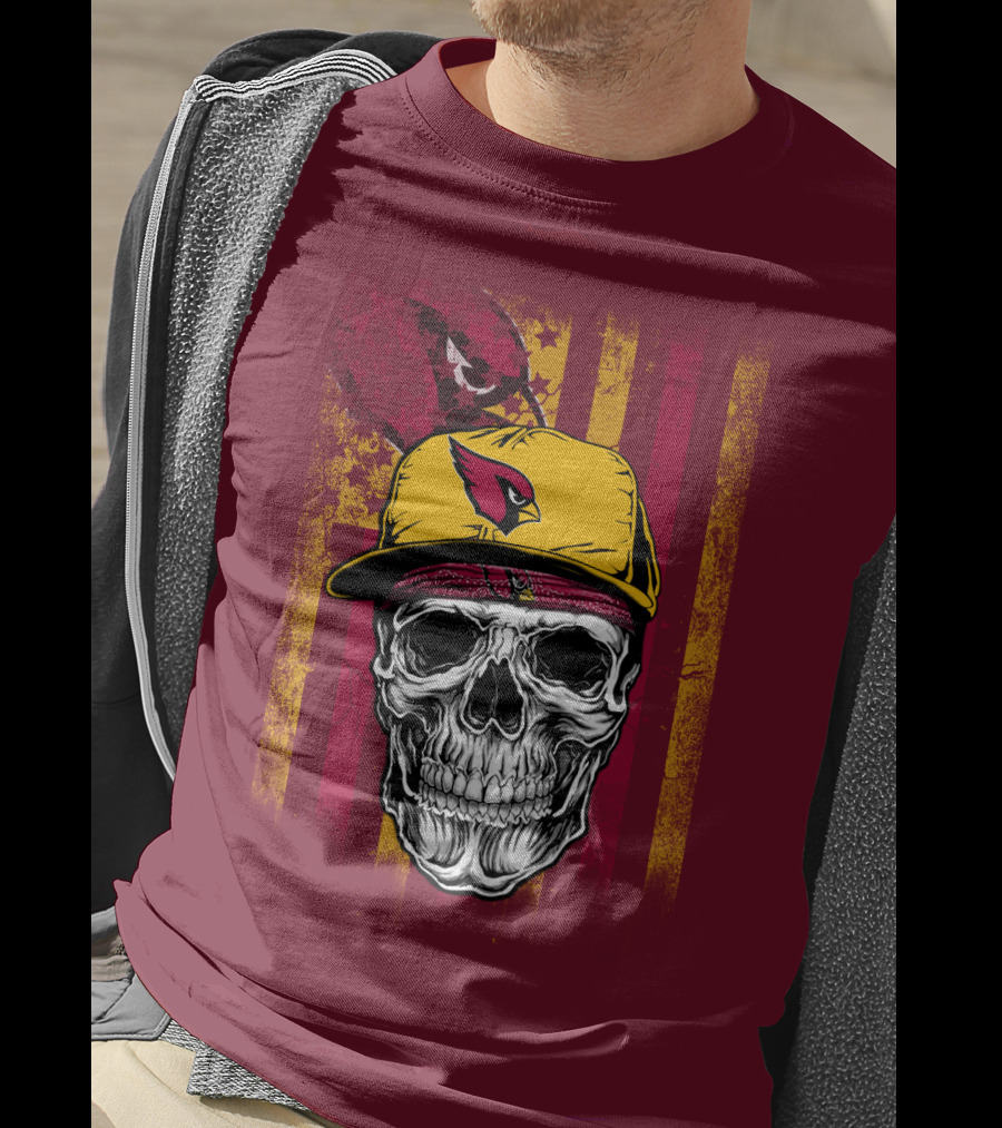 Arizona Cardinals Skull With Yellow Cap And Red T-Shirt