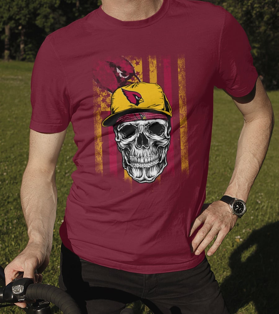 Arizona Cardinals Skull With Yellow Cap And Red T-Shirt