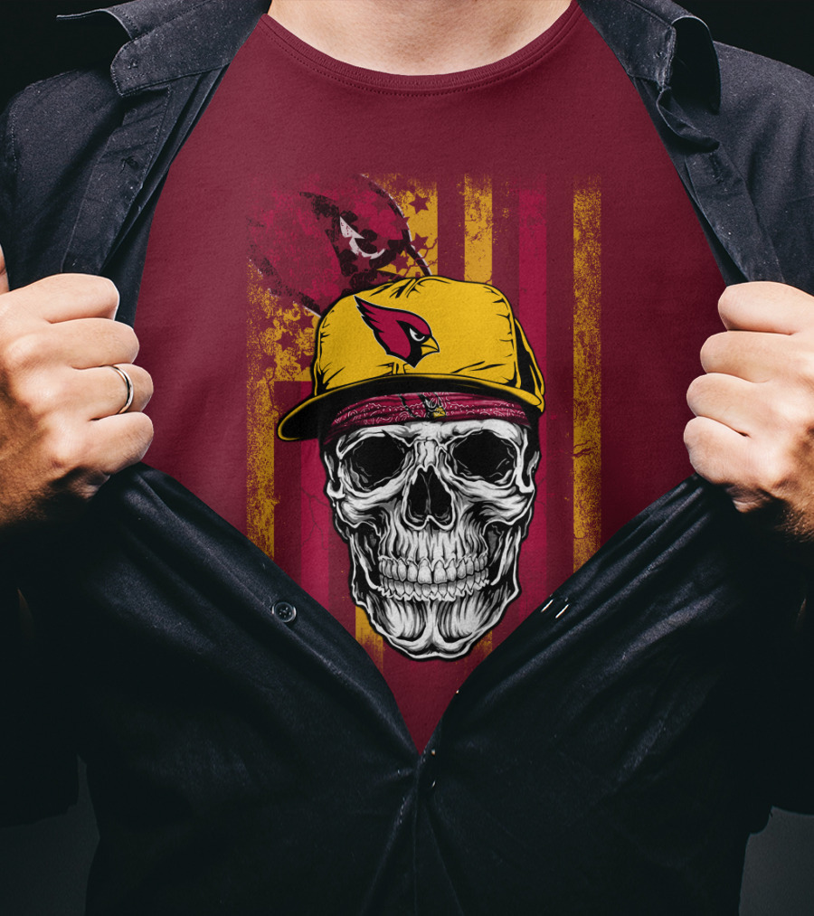 Arizona Cardinals Skull With Yellow Cap And Red T-Shirt