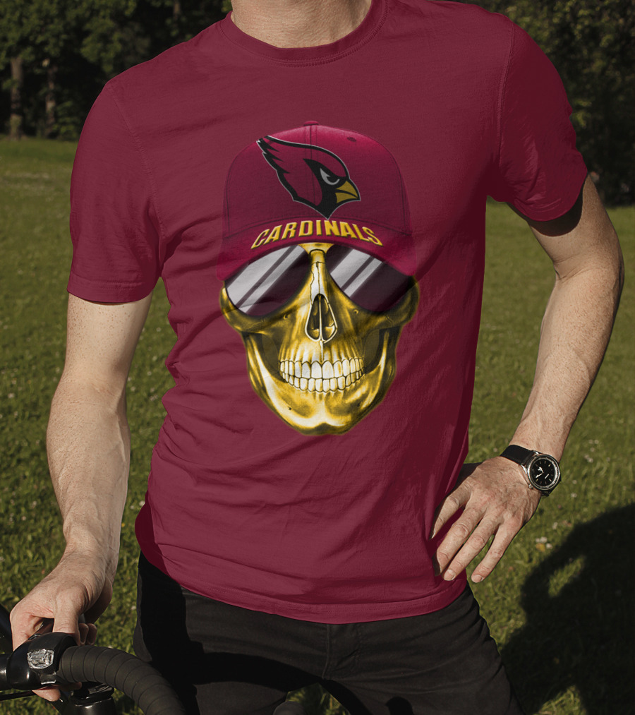 Arizona Cardinals Skull With Hat And Sunglasses T-Shirt