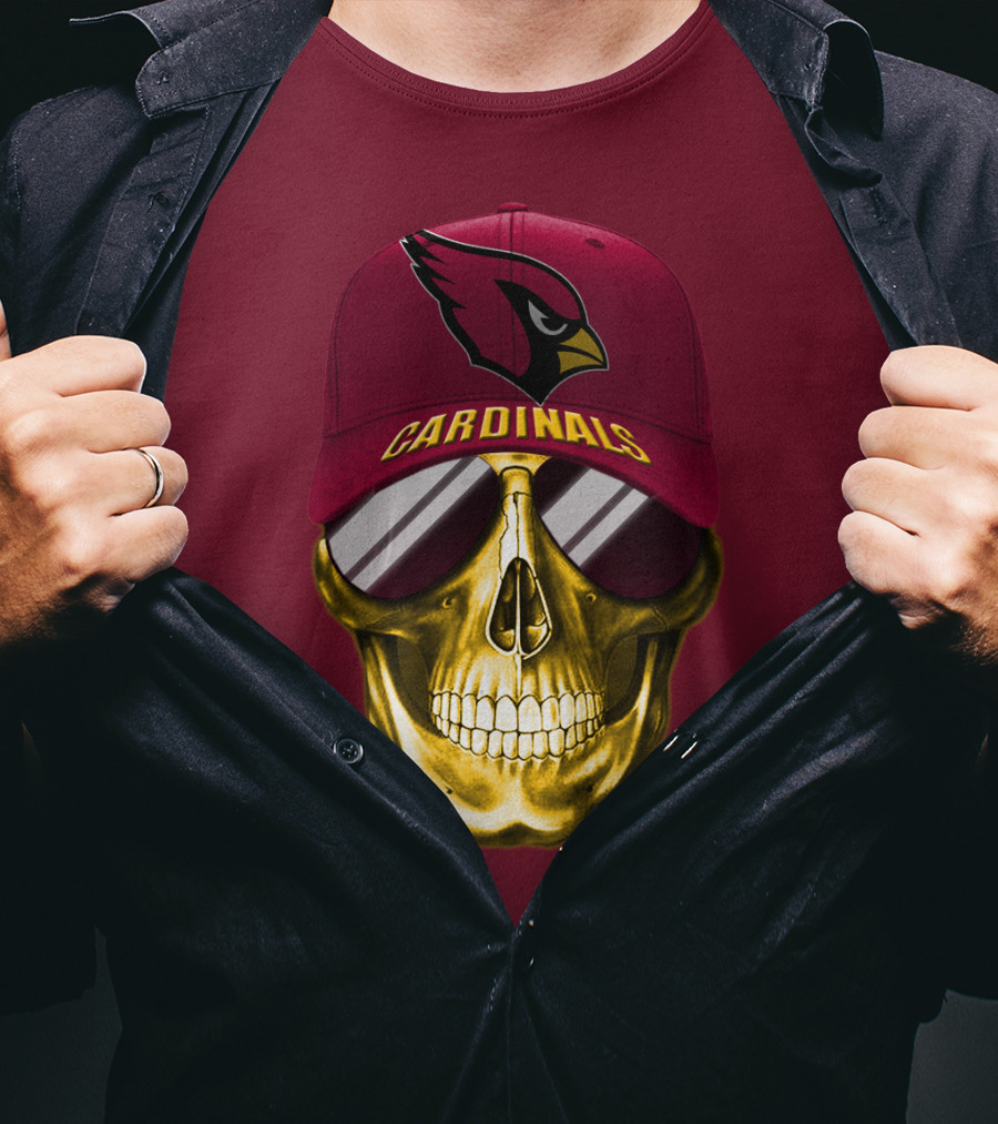 Arizona Cardinals Skull With Hat And Sunglasses T-Shirt