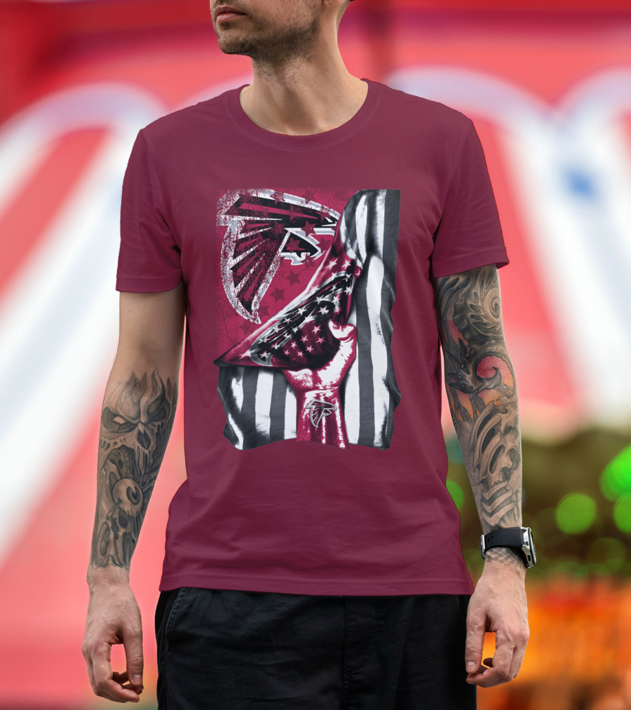 Atlanta Falcons Logo Stars And Stripes Fist Raised T-Shirt