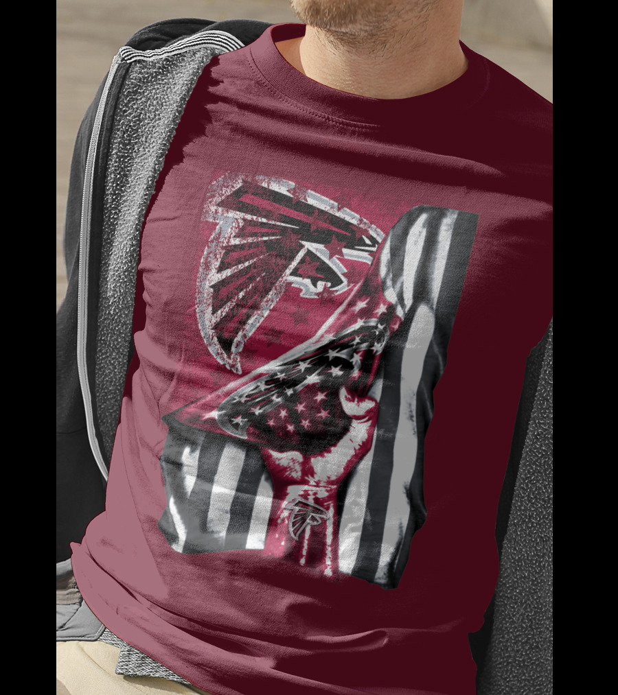 Atlanta Falcons Logo Stars And Stripes Fist Raised T-Shirt