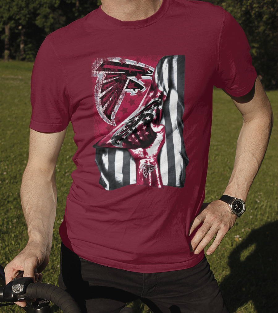 Atlanta Falcons Logo Stars And Stripes Fist Raised T-Shirt