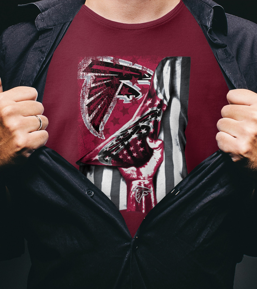 Atlanta Falcons Logo Stars And Stripes Fist Raised T-Shirt
