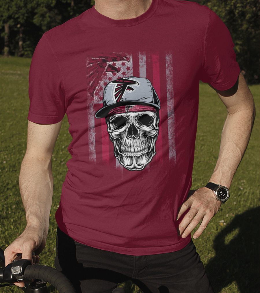 Atlanta Falcons Skull With Hat And Striped T-Shirt