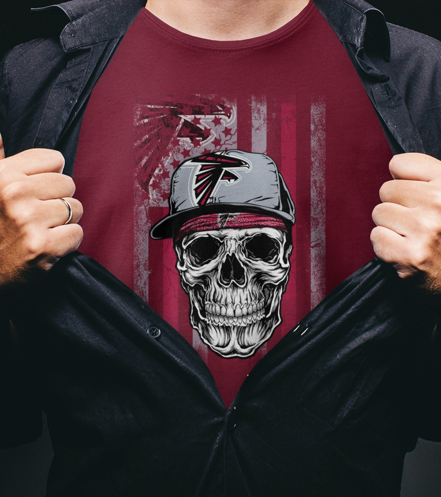 Atlanta Falcons Skull With Hat And Striped T-Shirt