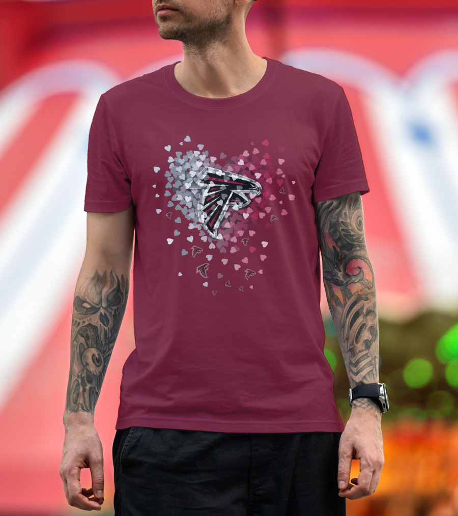 Atlanta Falcons Heart Logo With Red And Gray Hearts T-Shirt