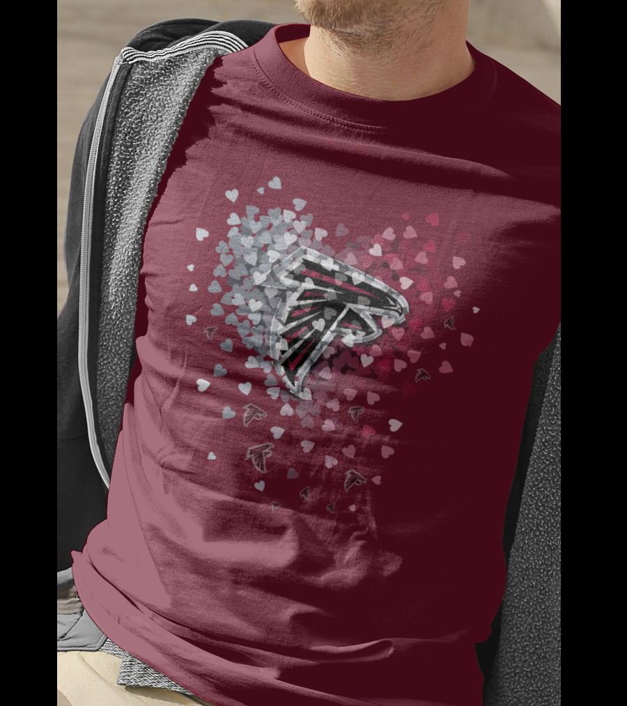 Atlanta Falcons Heart Logo With Red And Gray Hearts T-Shirt