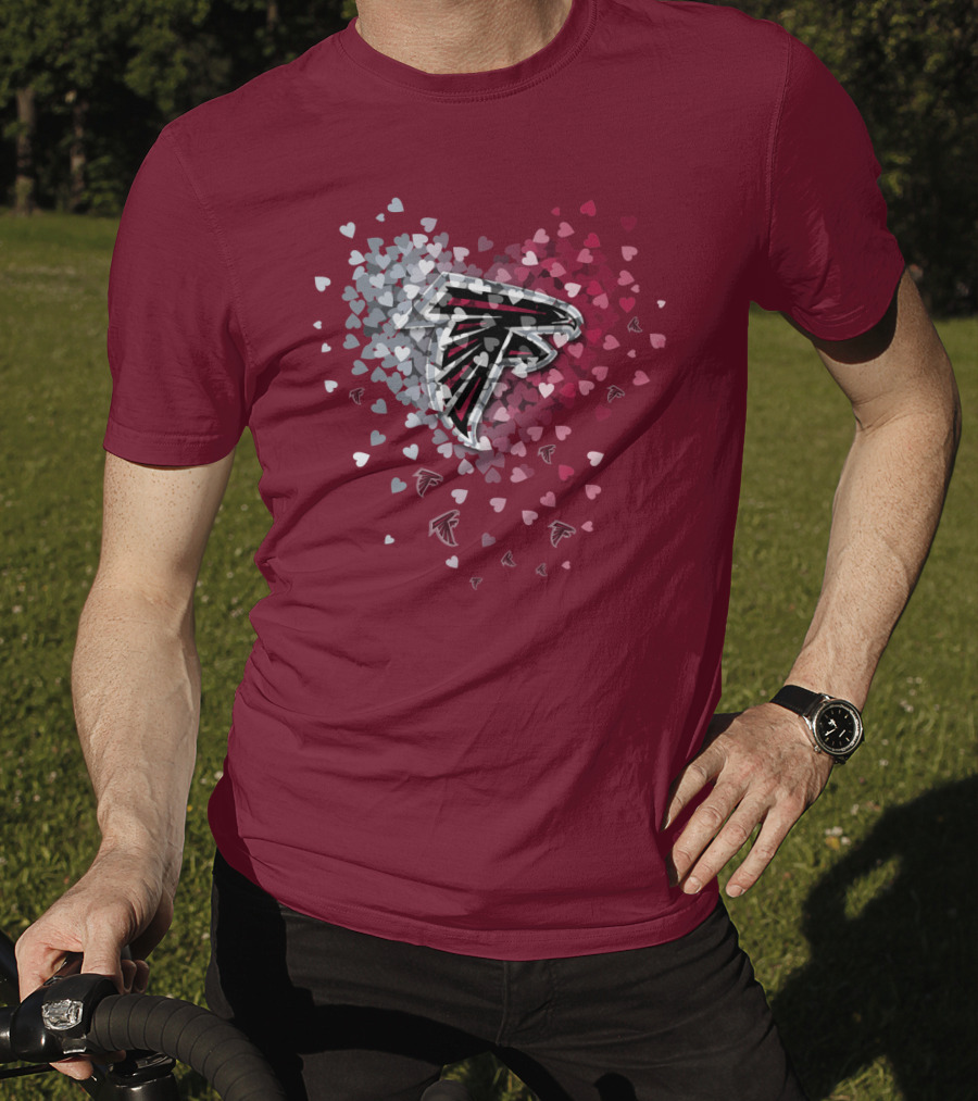 Atlanta Falcons Heart Logo With Red And Gray Hearts T-Shirt