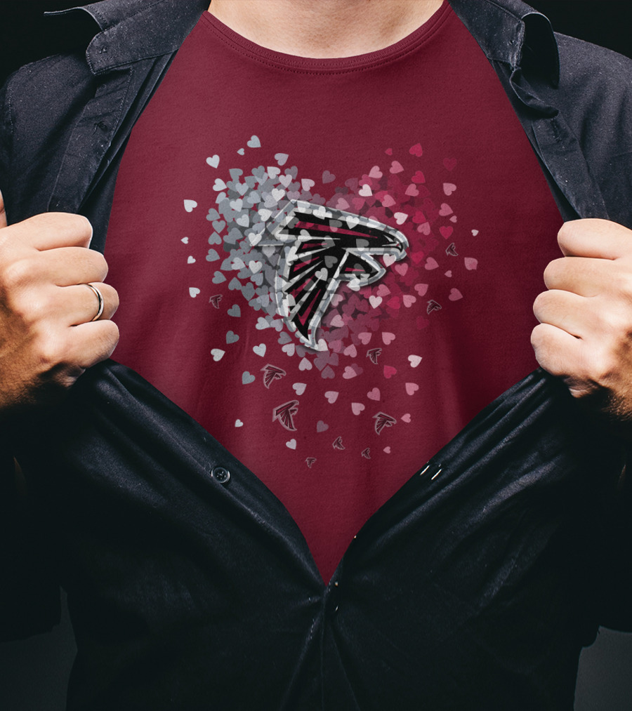 Atlanta Falcons Heart Logo With Red And Gray Hearts T-Shirt
