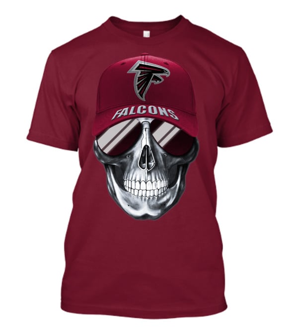 Atlanta Falcons Skull With Logo Hat And Sunglasses T-Shirt