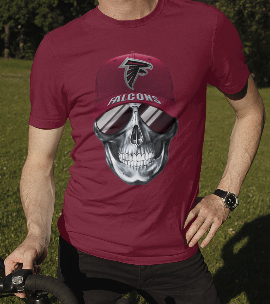 Atlanta Falcons Skull With Logo Hat And Sunglasses T-Shirt