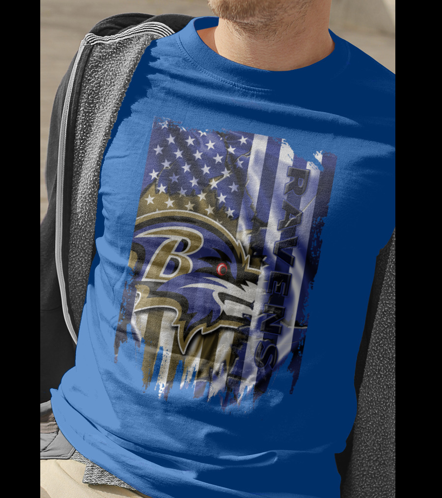 Baltimore Ravens American Flag Blend Football Team T-Shirt