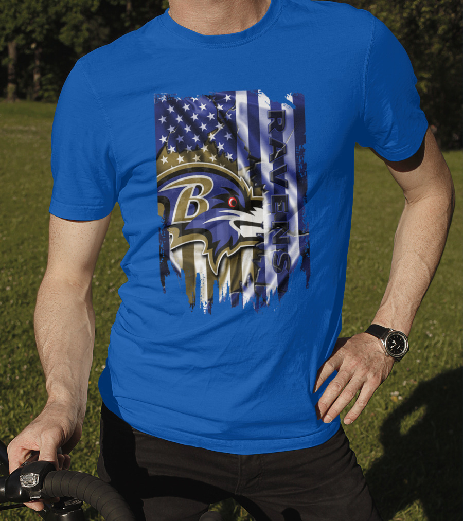 Baltimore Ravens American Flag Blend Football Team T-Shirt