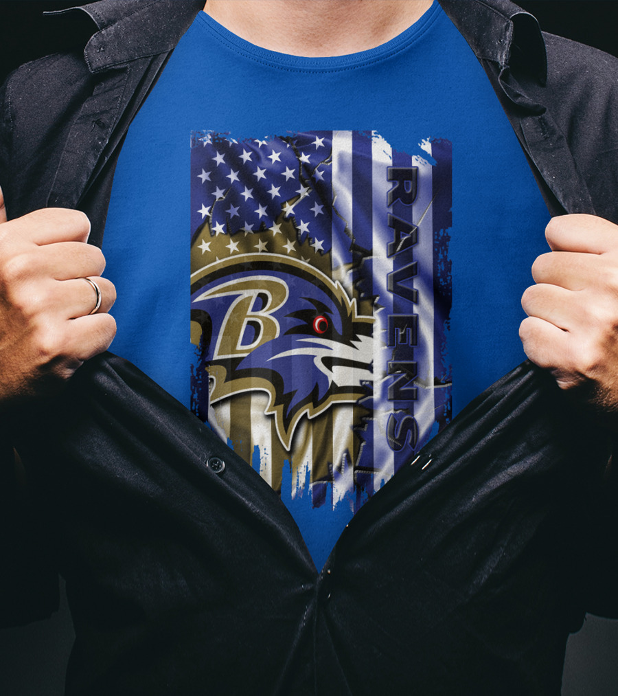Baltimore Ravens American Flag Blend Football Team T-Shirt