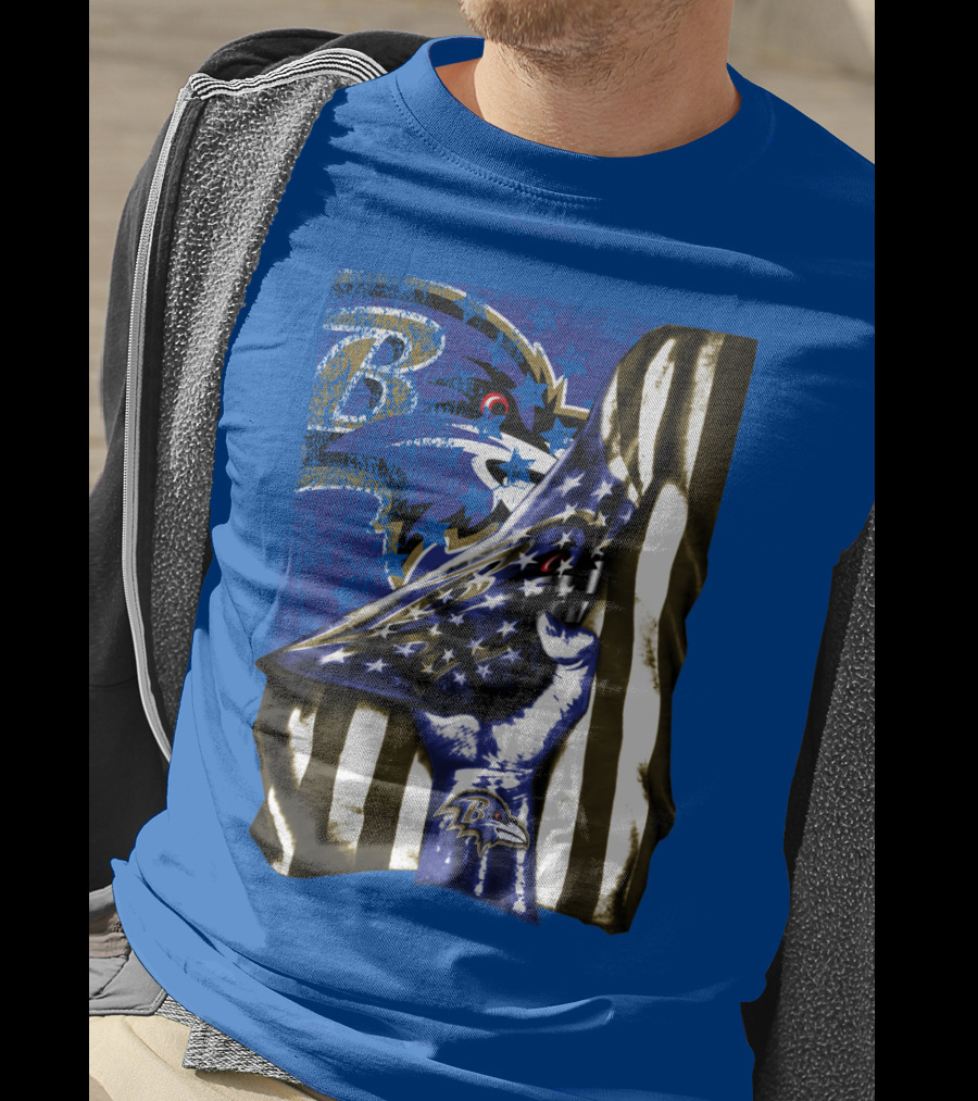 Baltimore Ravens Logo With American Flag Integration T-Shirt