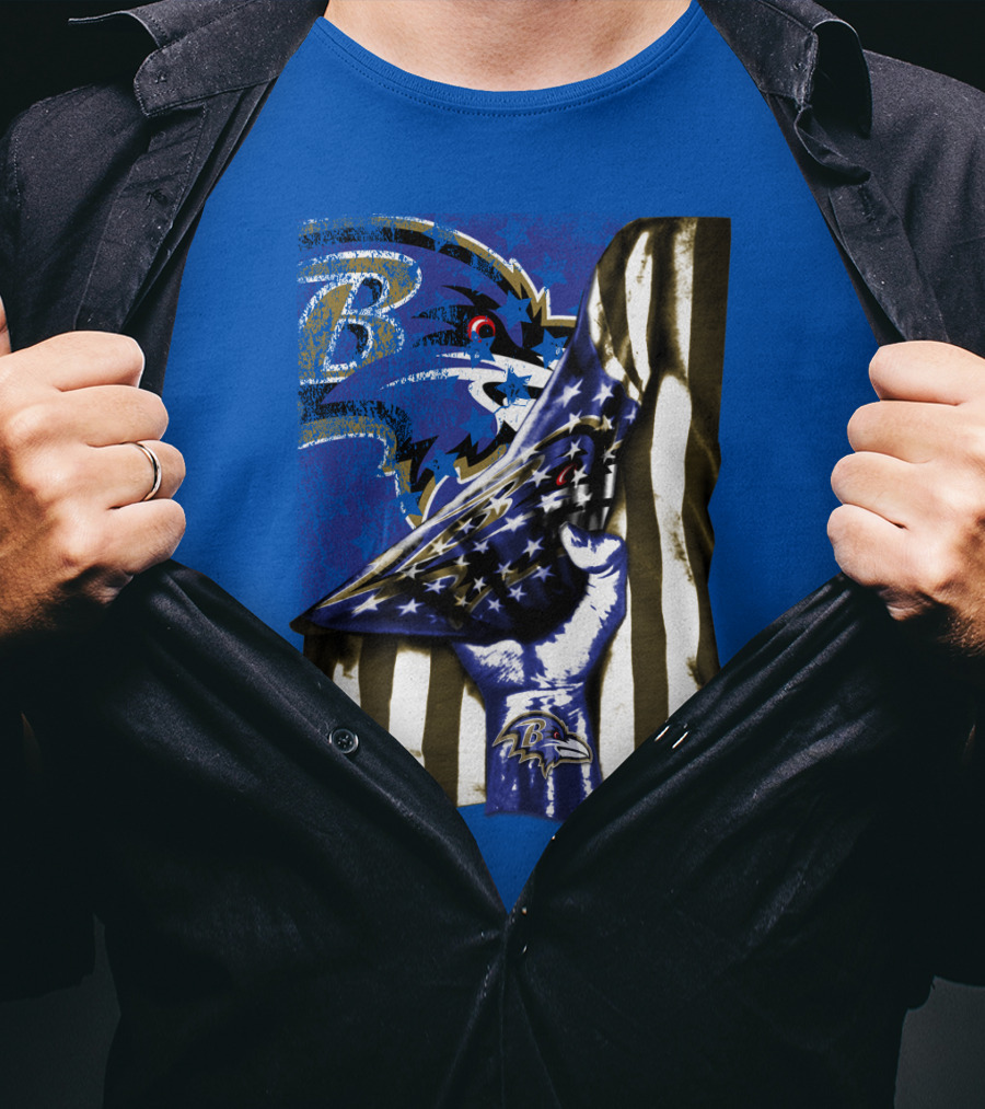 Baltimore Ravens Logo With American Flag Integration T-Shirt