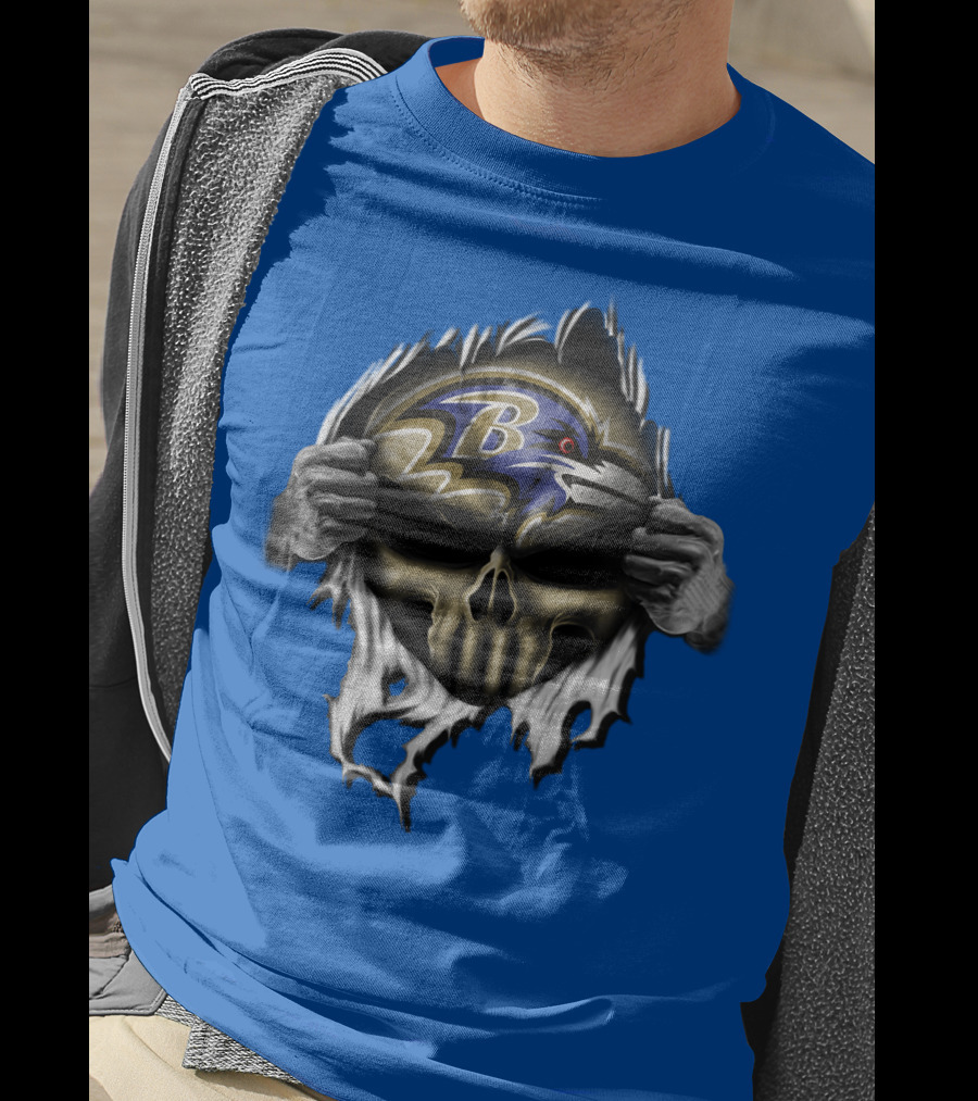 Baltimore Ravens Skull Logo Tear Reveal T-Shirt