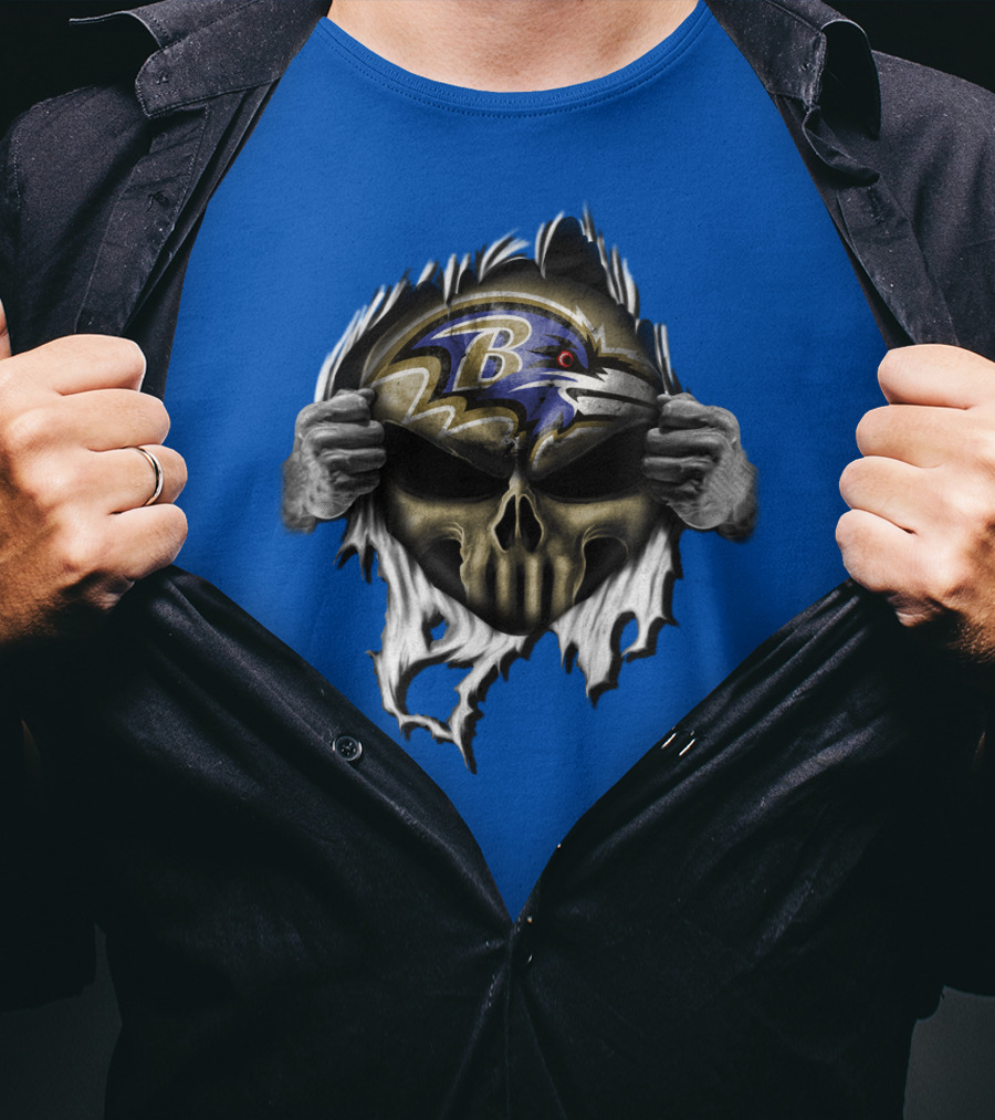Baltimore Ravens Skull Logo Tear Reveal T-Shirt