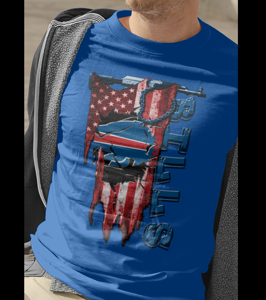 Buffalo Bills American Flag Chain Blue Logo Theme T-Shirt