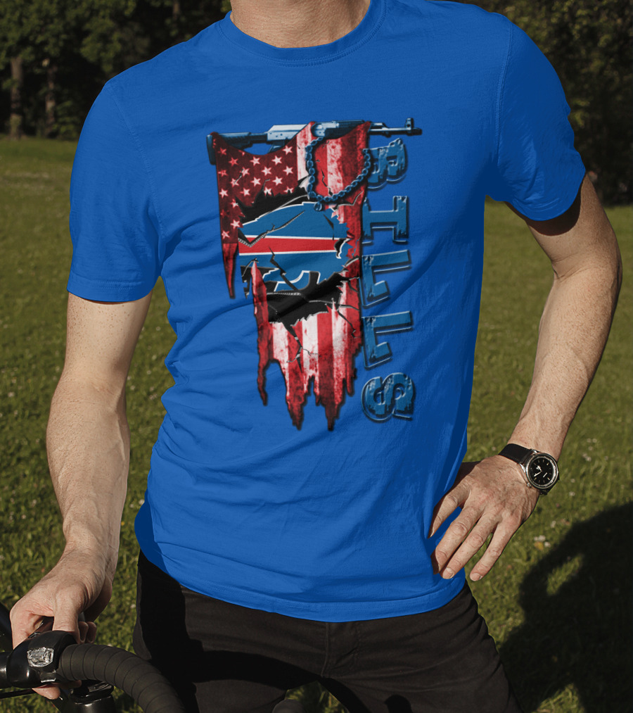Buffalo Bills American Flag Chain Blue Logo Theme T-Shirt
