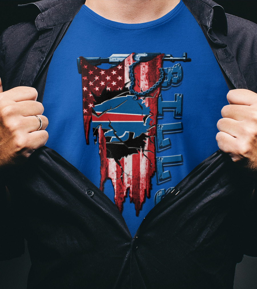 Buffalo Bills American Flag Chain Blue Logo Theme T-Shirt