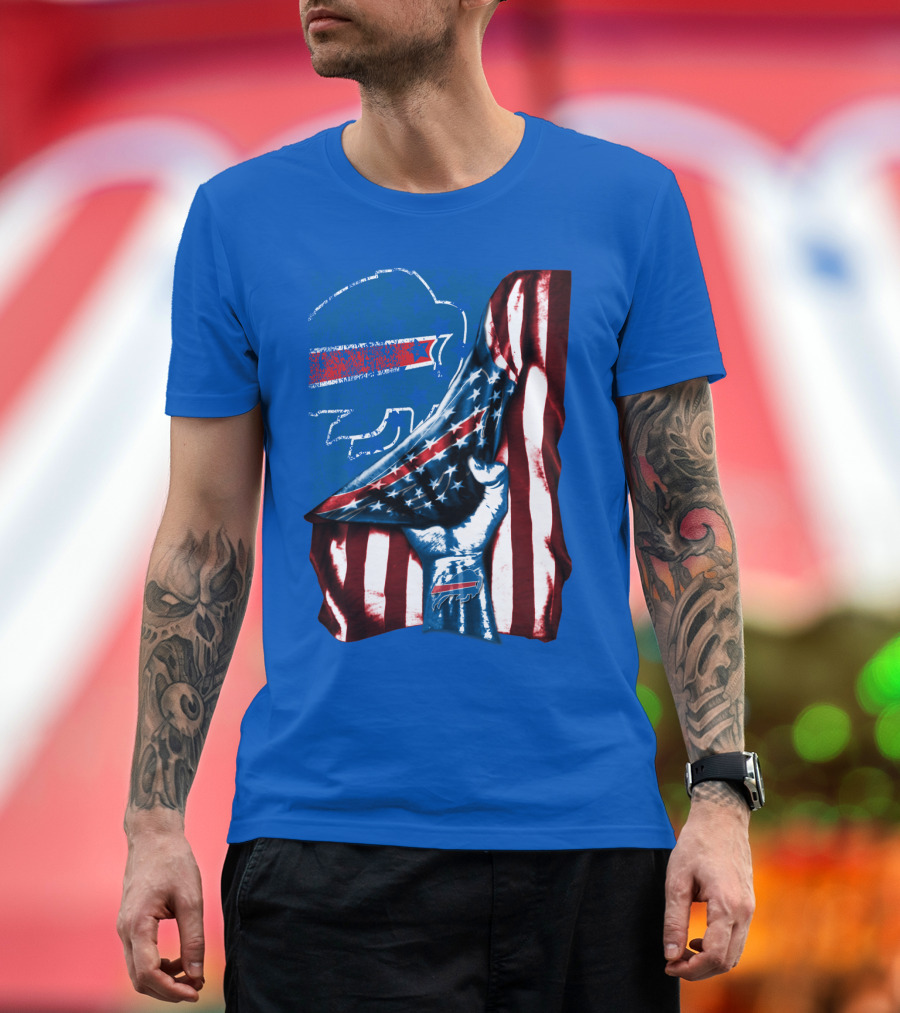 Buffalo Bills Patriotic Flag Fist With Team Logo And Silhouette T-Shirt