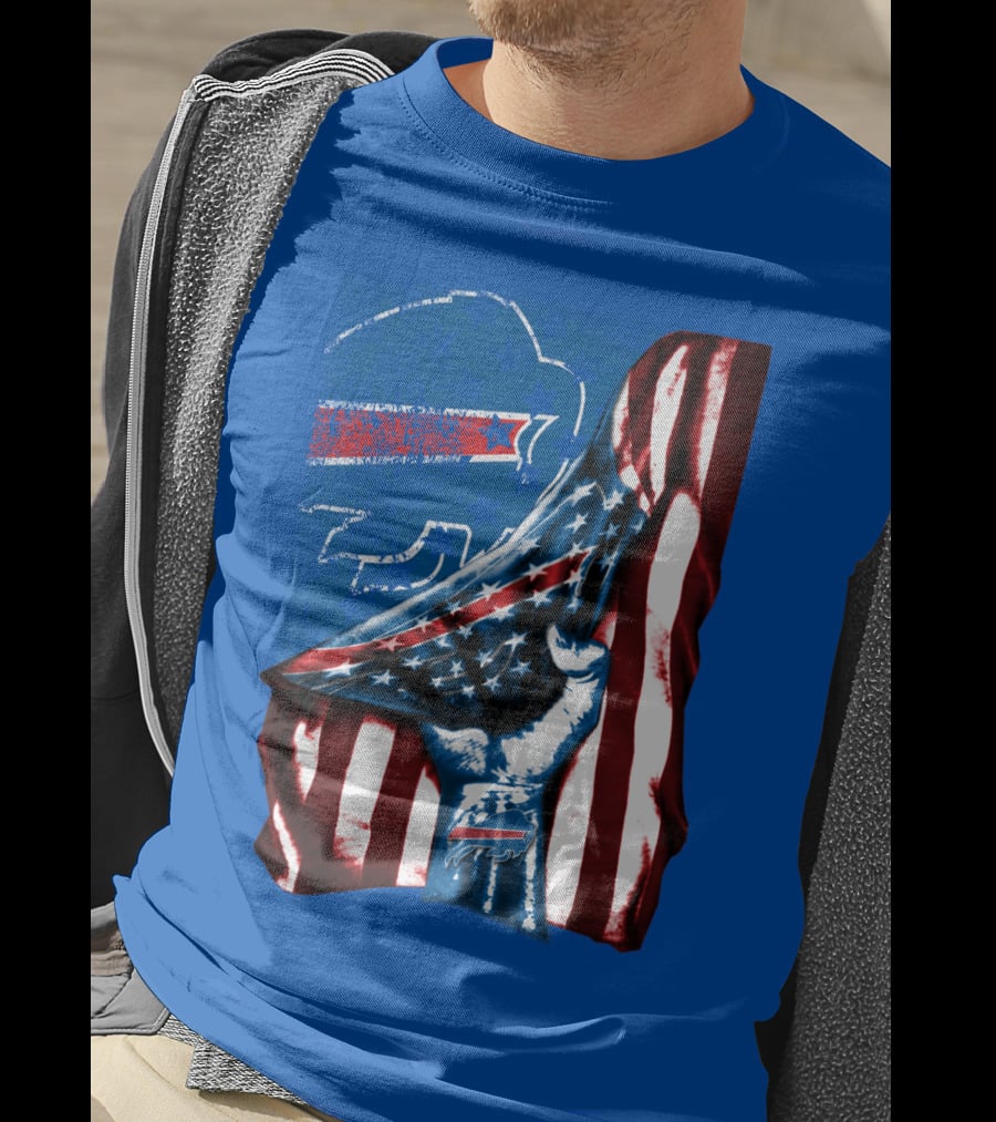Buffalo Bills Patriotic Flag Fist With Team Logo And Silhouette T-Shirt