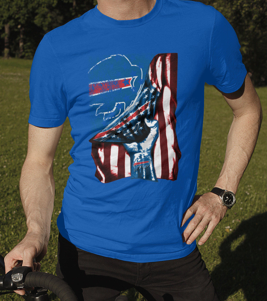 Buffalo Bills Patriotic Flag Fist With Team Logo And Silhouette T-Shirt
