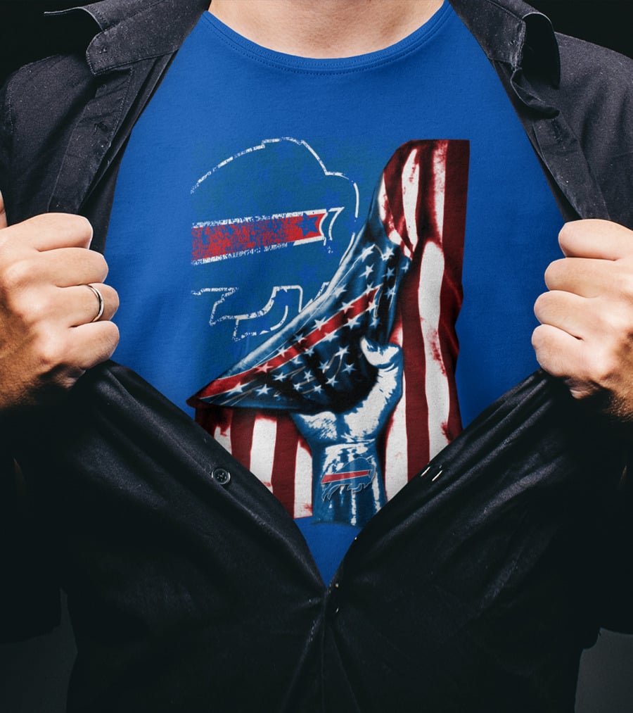 Buffalo Bills Patriotic Flag Fist With Team Logo And Silhouette T-Shirt