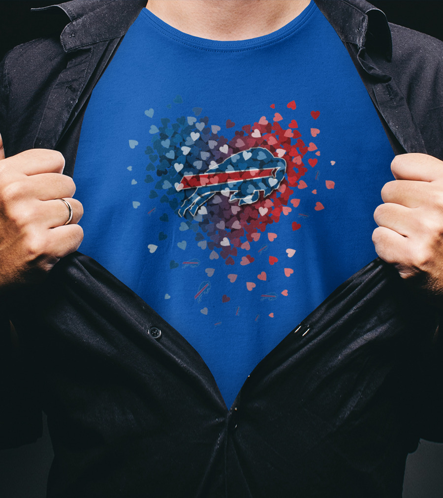 Buffalo Bills Heart-Shaped Logo With Colorful Hearts T-Shirt