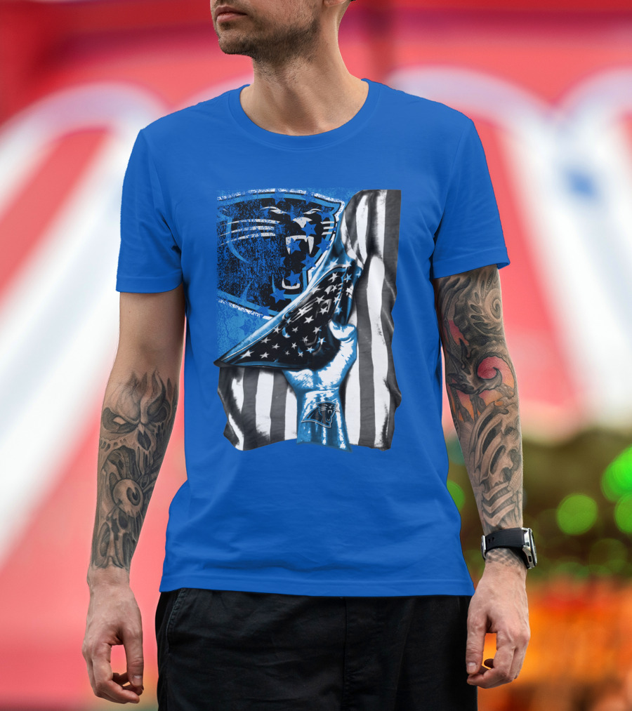 Carolina Panthers American Flag Hand Blue Graphic Fan Merchandise T-Shirt