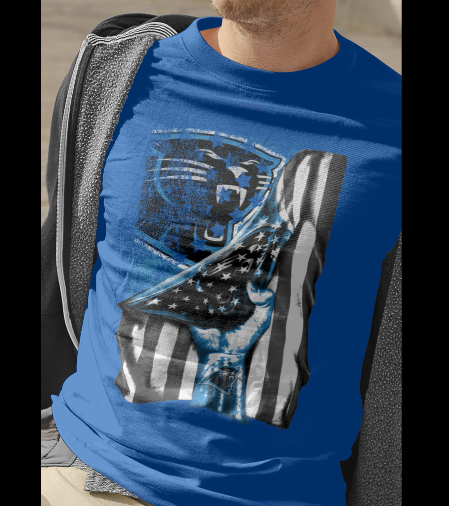 Carolina Panthers American Flag Hand Blue Graphic Fan Merchandise T-Shirt