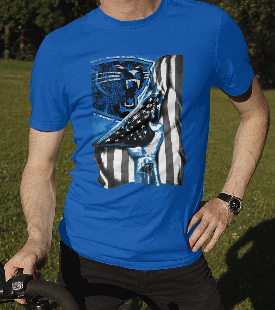 Carolina Panthers American Flag Hand Blue Graphic Fan Merchandise T-Shirt