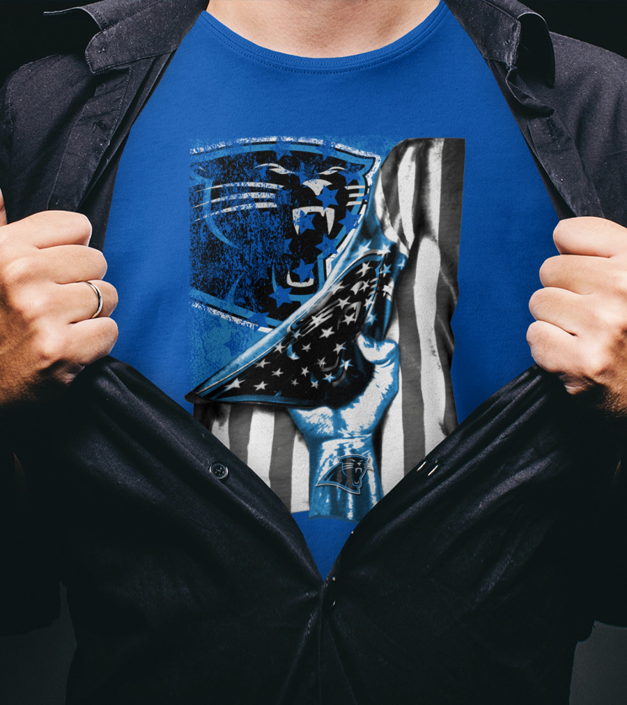Carolina Panthers American Flag Hand Blue Graphic Fan Merchandise T-Shirt