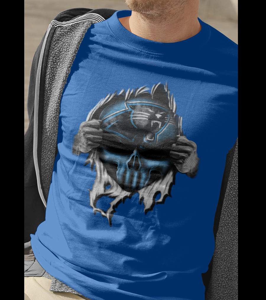 Carolina Panthers Skull Logo Rip T-Shirt