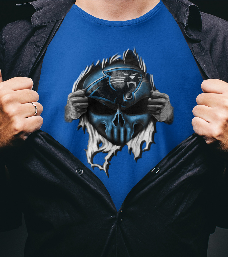 Carolina Panthers Skull Logo Rip T-Shirt