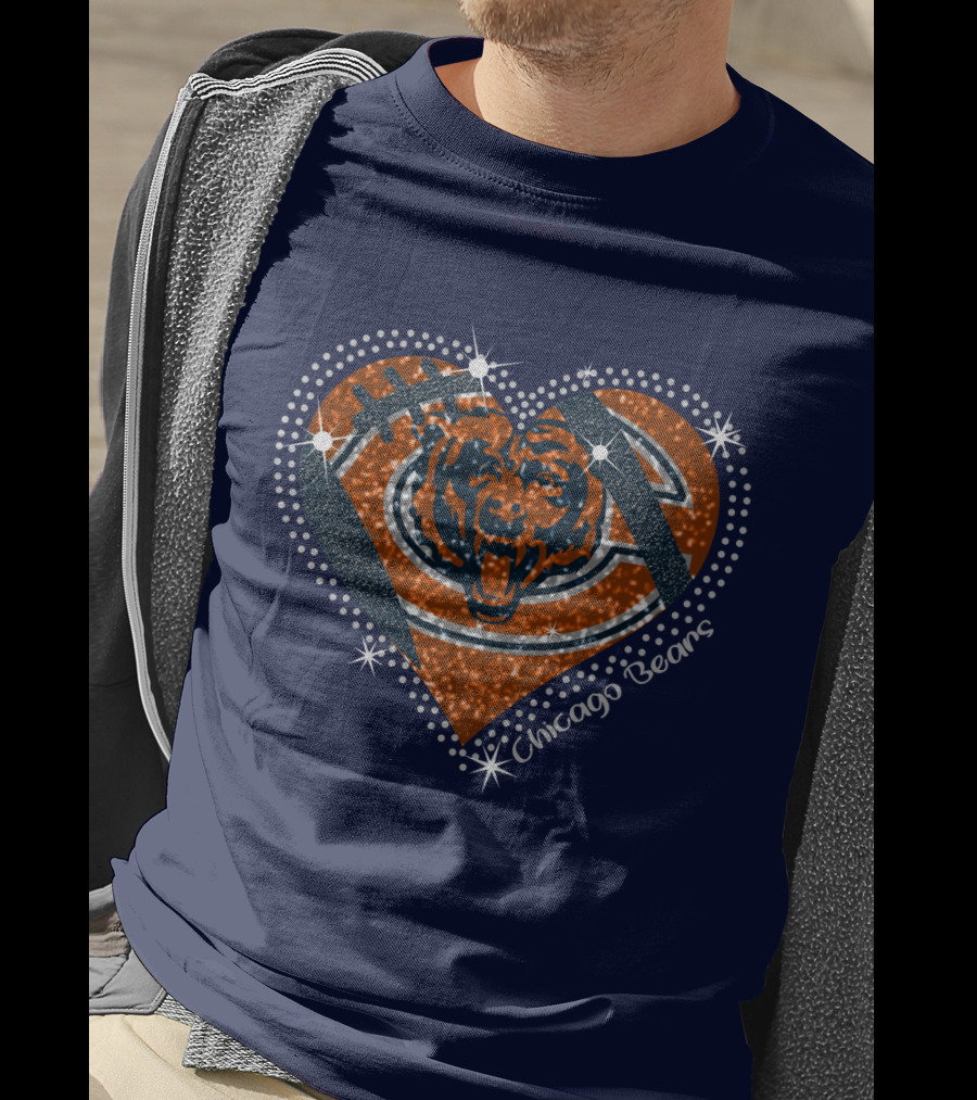 Chicago Bears Heart Logo Football Sparkle T-Shirt