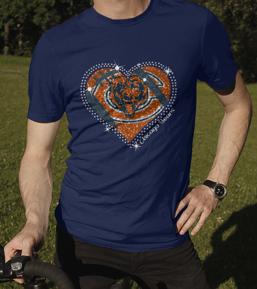 Chicago Bears Heart Logo Football Sparkle T-Shirt