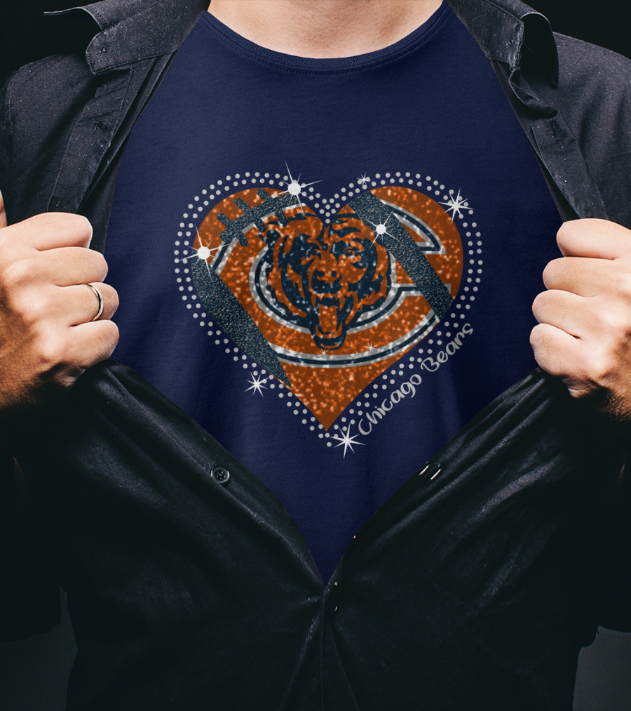 Chicago Bears Heart Logo Football Sparkle T-Shirt